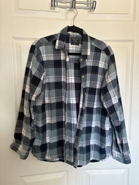 Abercrombie & Fitch Navy, Light Blue & White Plaid Boyfriend Flannel